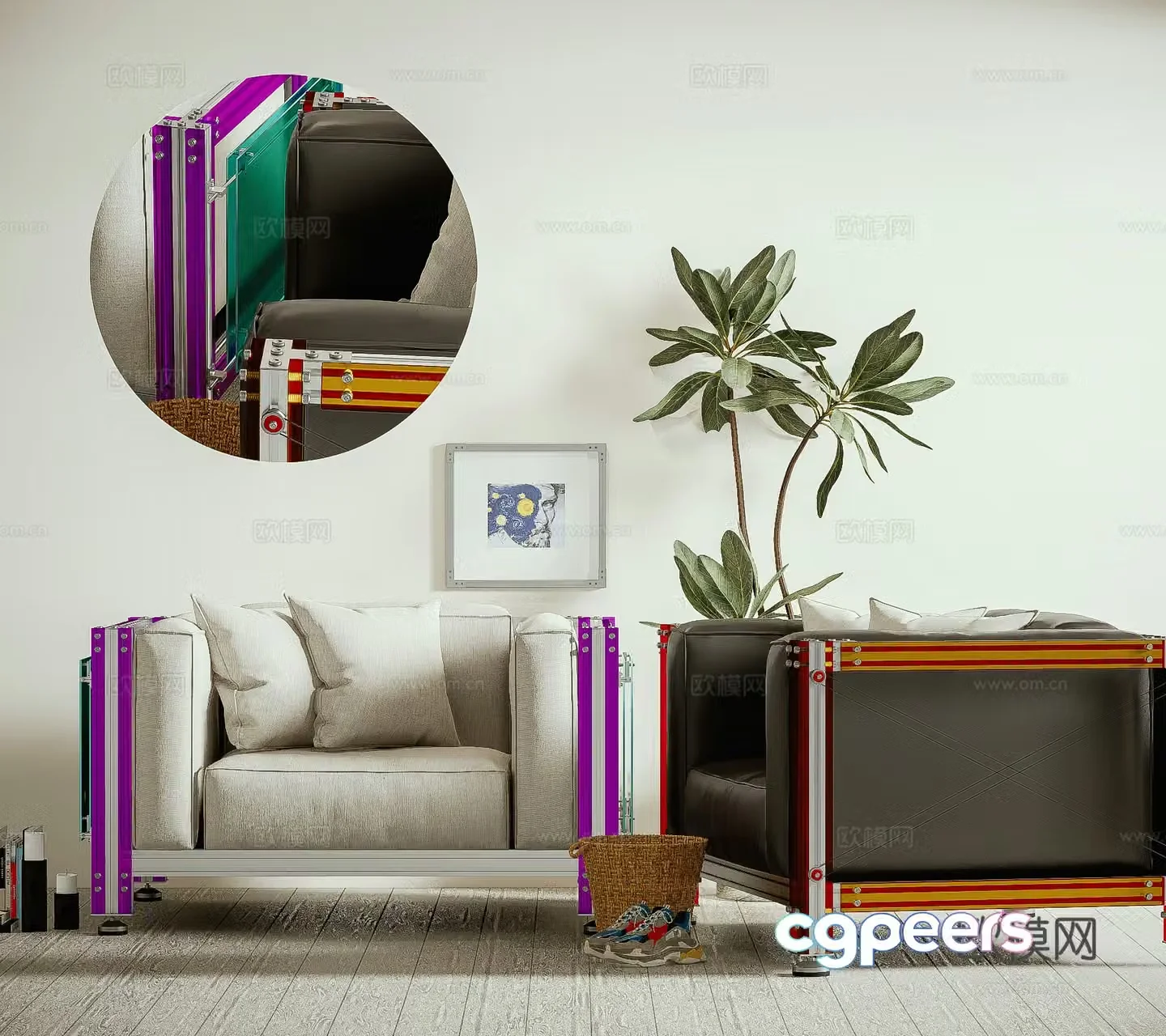 Modern aluminum profile single sofa Bauhaus sofa medieval sofa 3D model