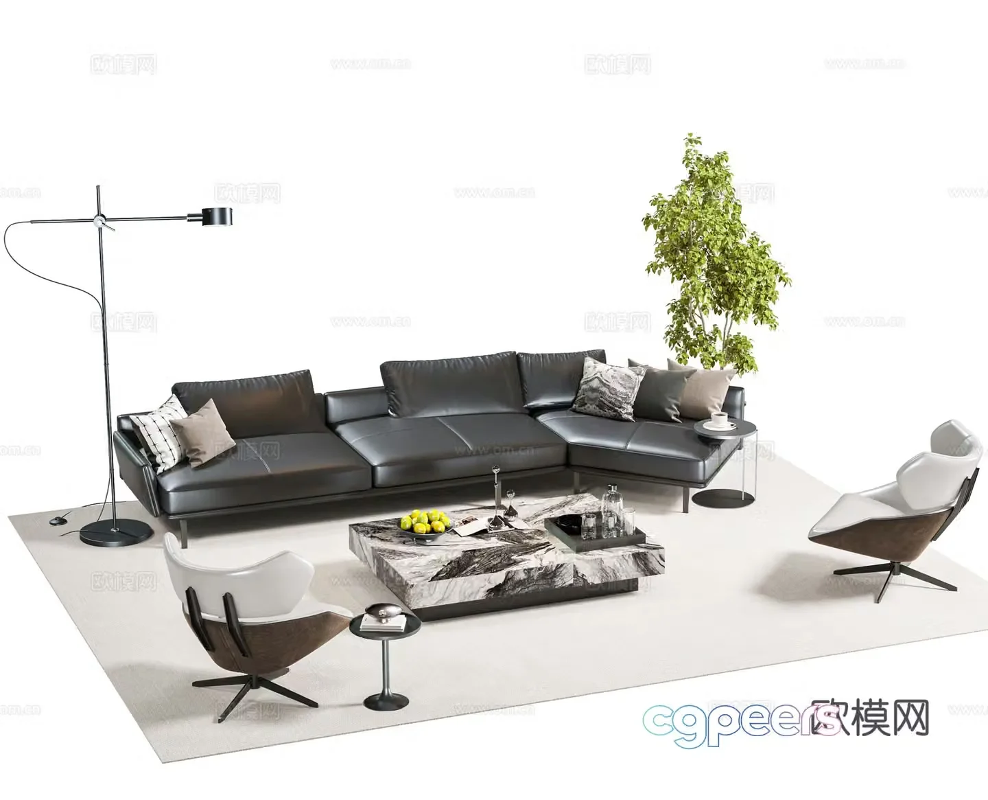 Modern Italian sofa combination office sofa coffee table curved sofa leather sofa Mino3d model