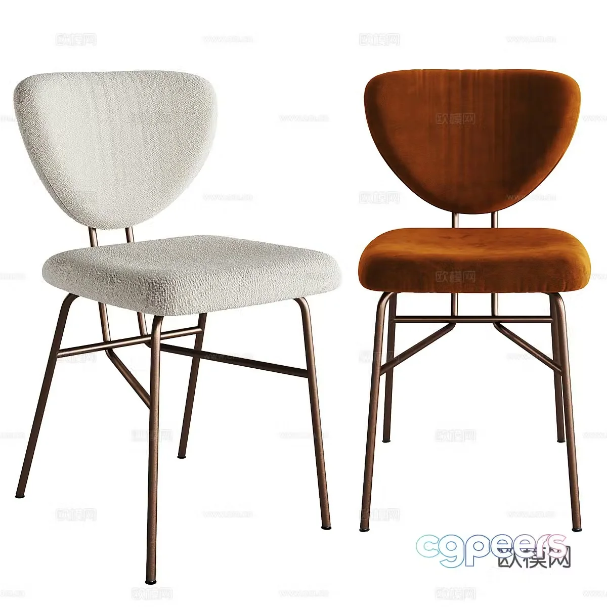 Modern light luxury minimalist stainless steel fabric single chair 3D model