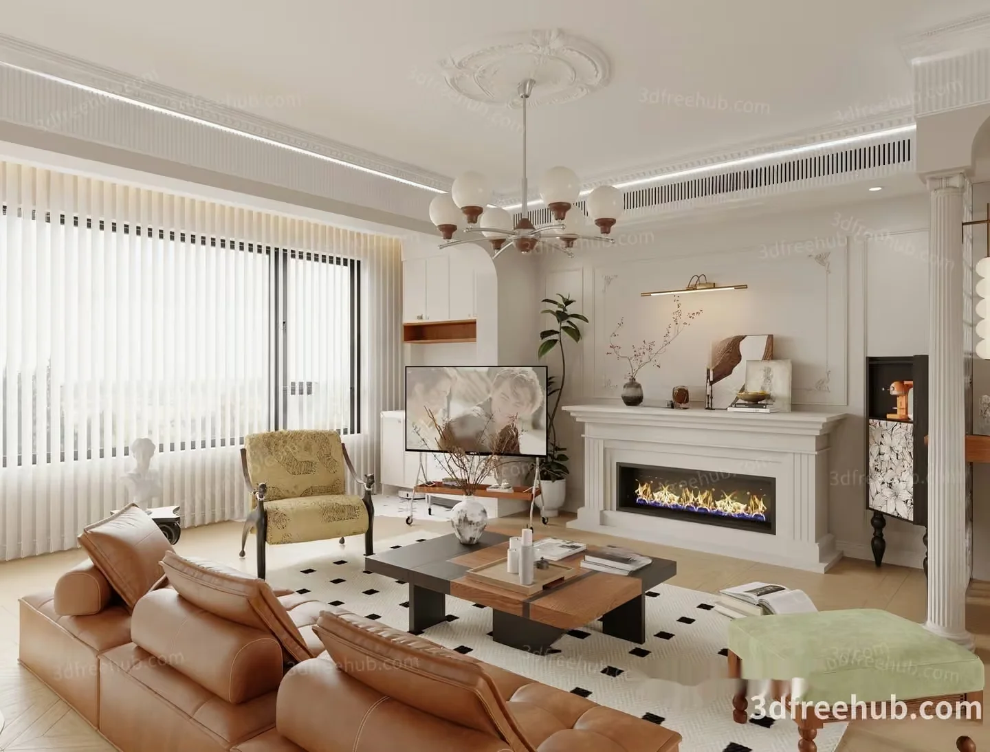 Modern Living Room 3D Model – 18674 – VRAY Render
