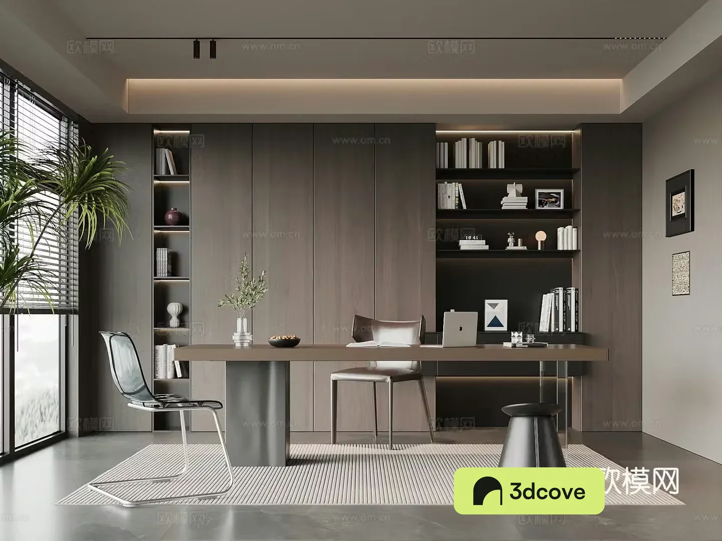 Modern Italian study bookcase dining table and chair