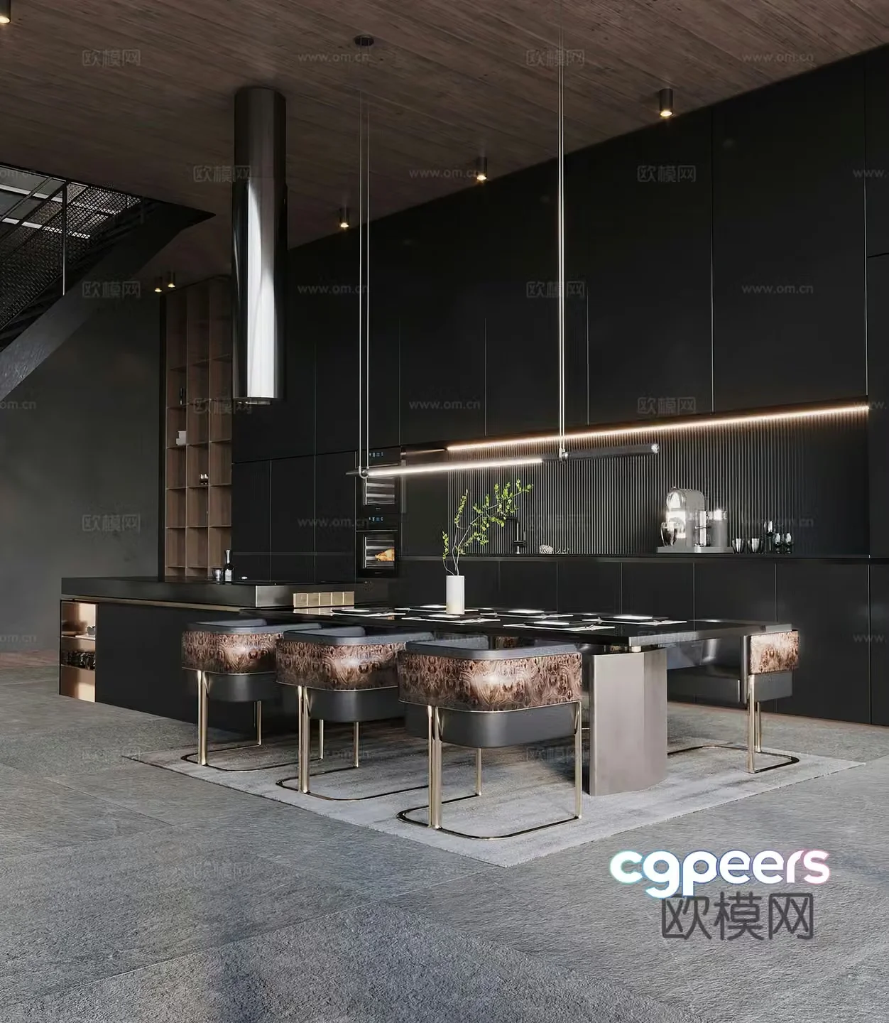Modern restaurant Italian restaurant Industrial style restaurant Dark wind Black white gray island open 3D model