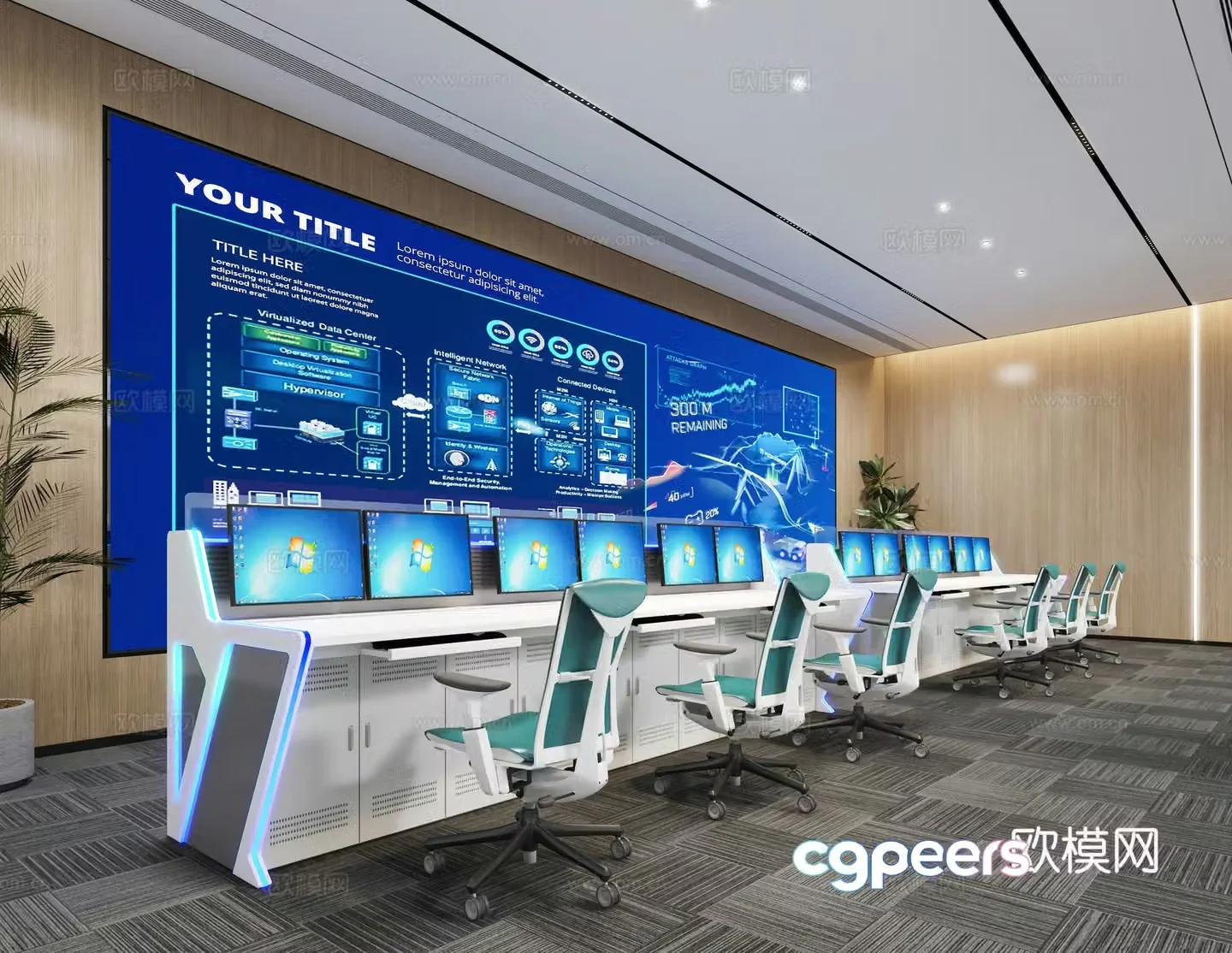 Modern control room command center 3d model