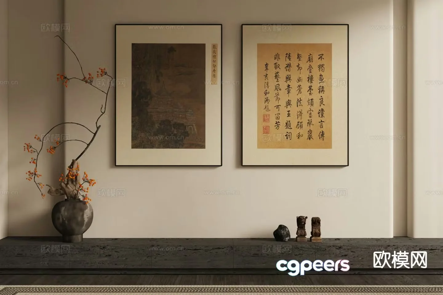New Chinese style ink painting decorative painting 3D model