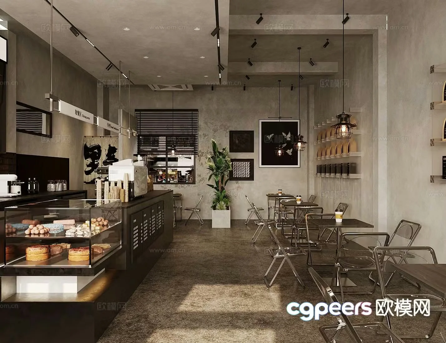 Industrial style cafe 3d model