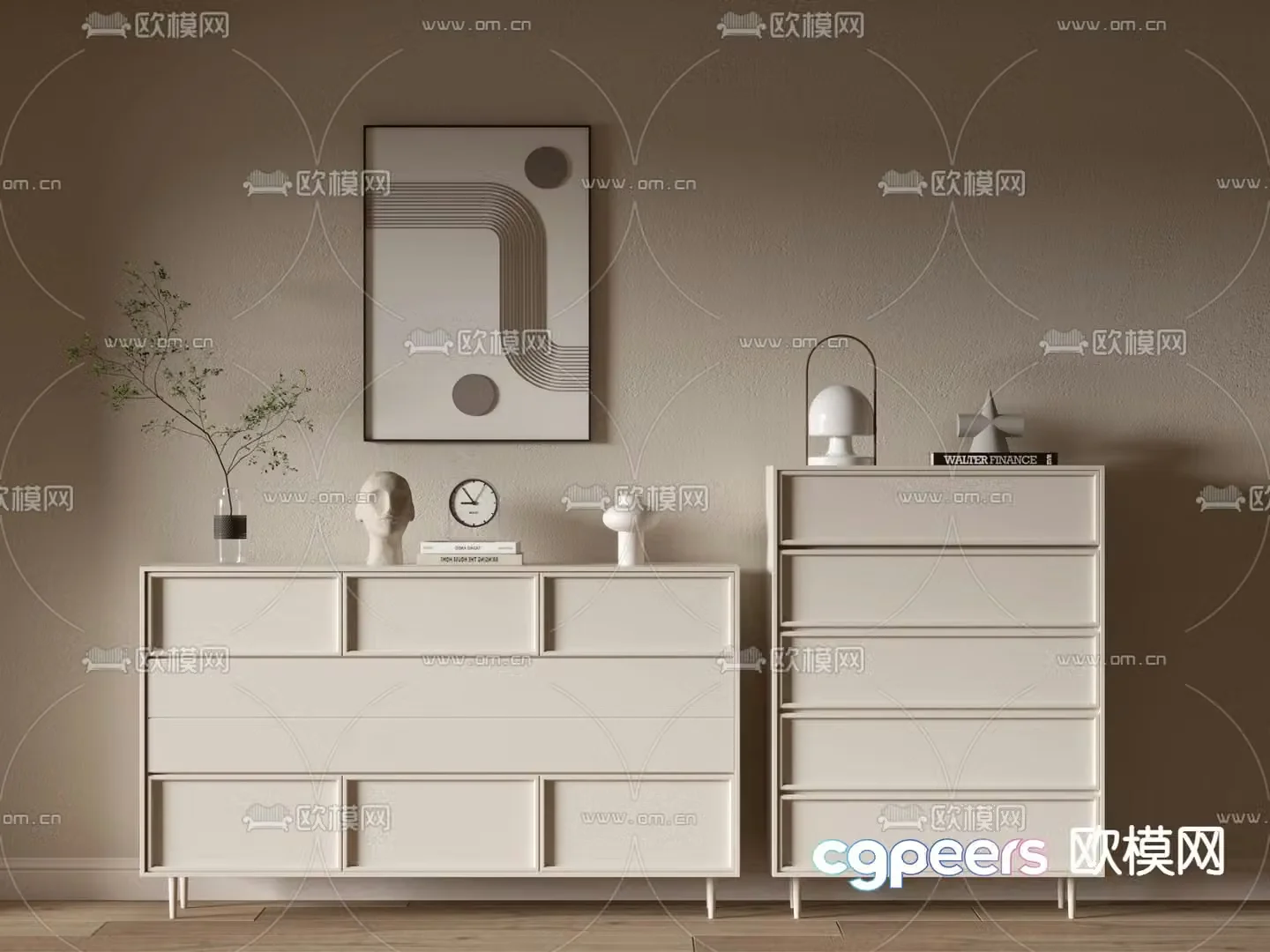 Creamy wind chest cabinet side cabinet 3d model