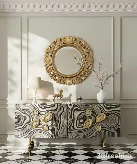 Gold And Black Sideboard 3D Model – 23336 – VRAY Render