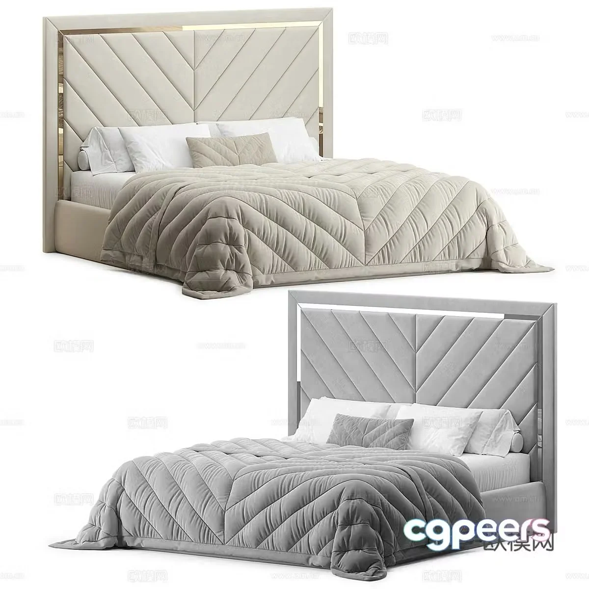 Modern Italian light luxury fabric double bed 3D model