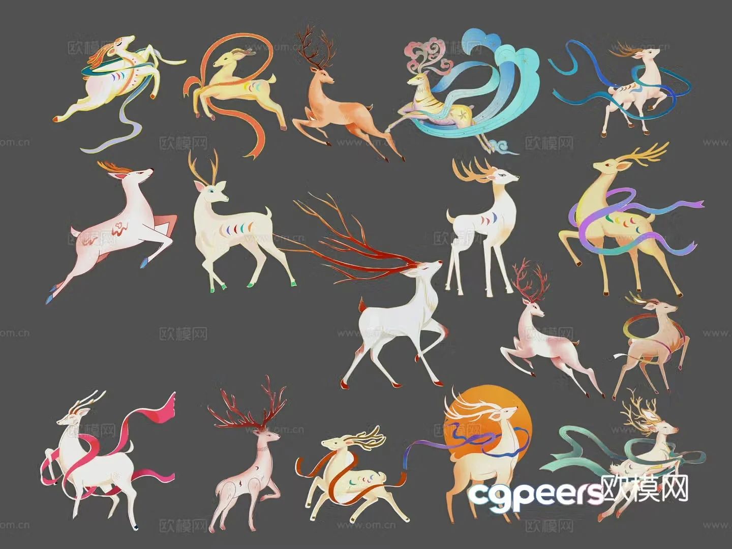 New Chinese style wall decoration national trend Dunhuang nine-color deer deer auspicious beast sika deer wall decoration pendant 3D model