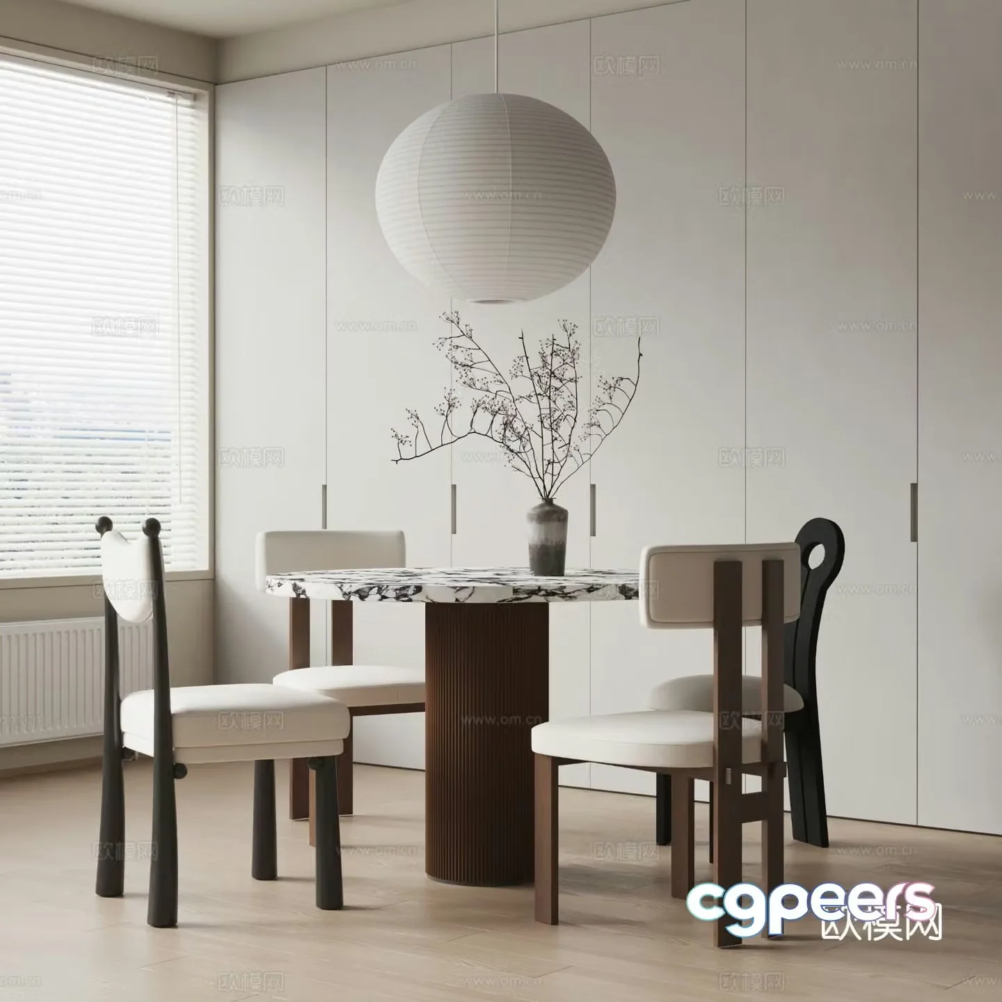 Wabi-sabi dining table and chairs round dining table 3d model