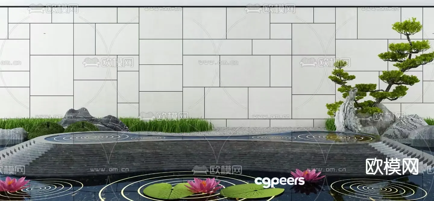 Garden landscape waterscape sketch 3d model