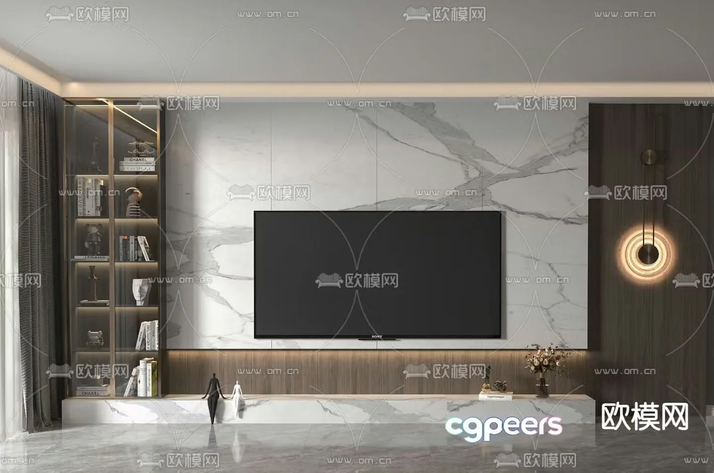 3d model of TV background wall