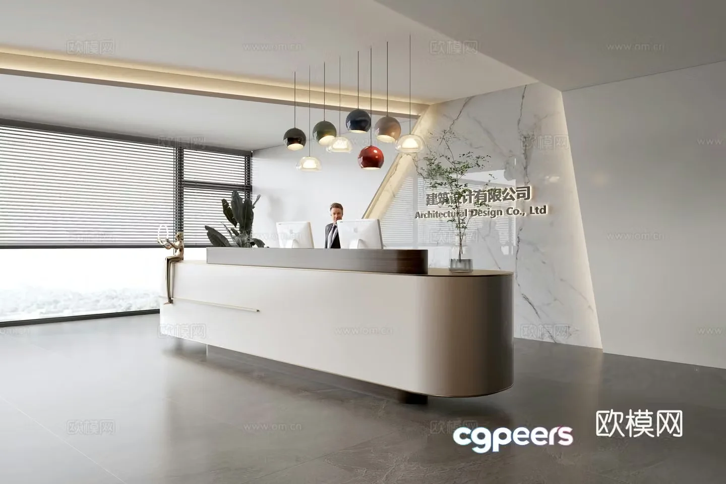 Modern company front desk reception area 3d model