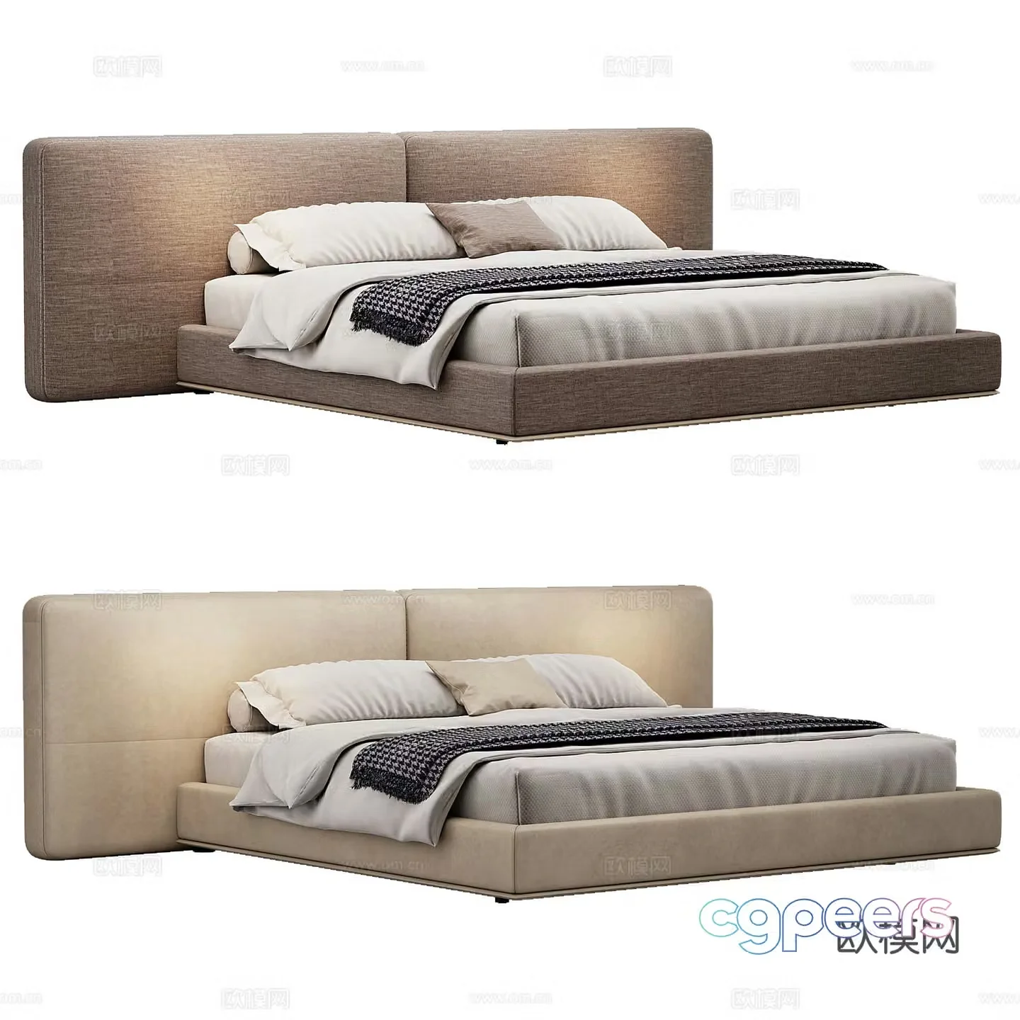 Modern fabric double bed mattress pillow 3d model