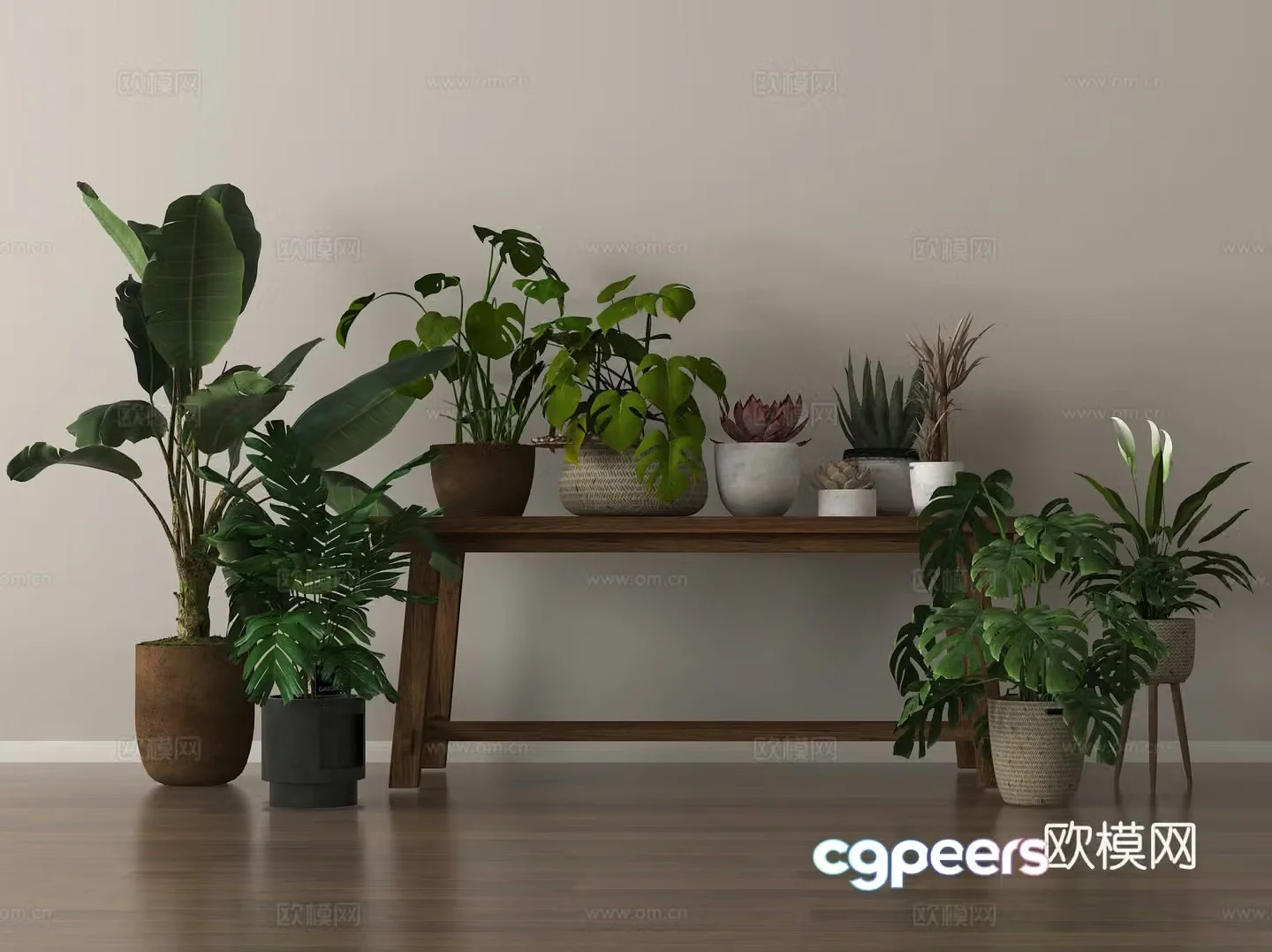 Green plants potted plants bonsai flower stand 3d model