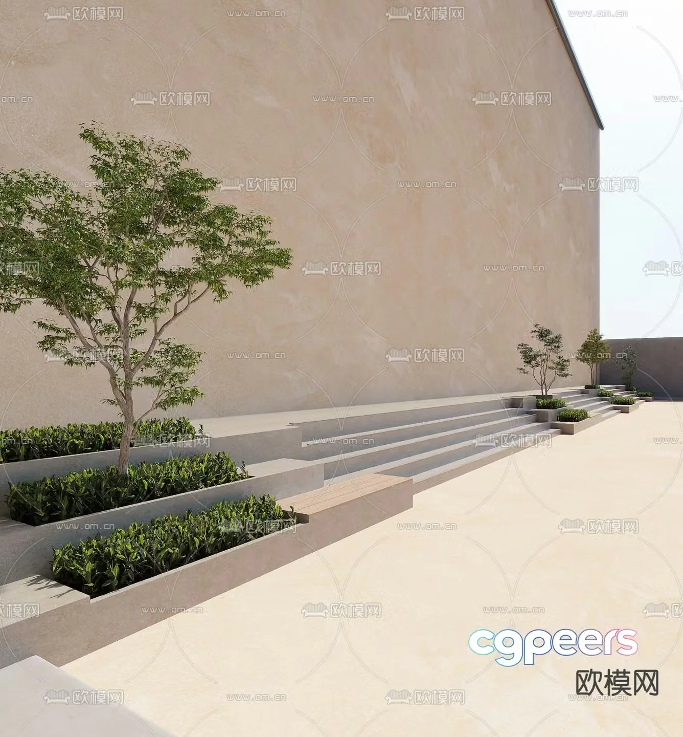 Entrance landscape landscape steps stairs flower bed 3D model