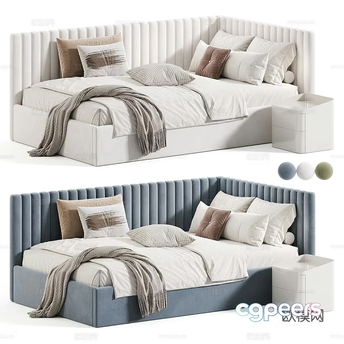 Modern cream style children’s fabric sofa bed 3d model