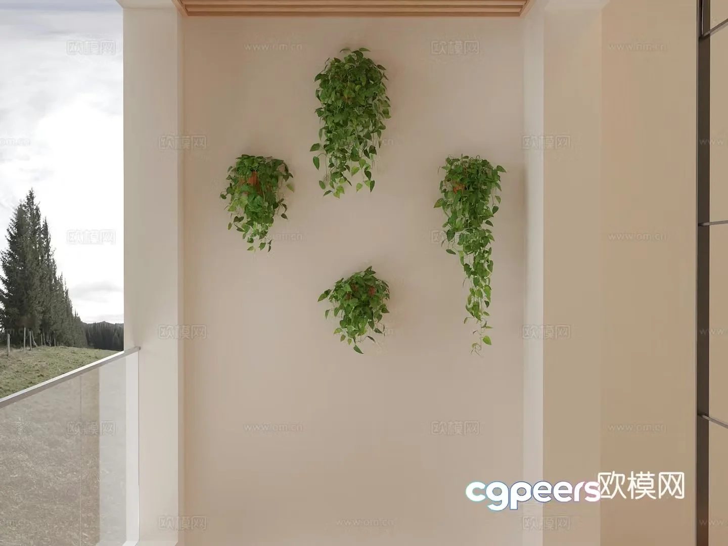 Green plant hanging basket 3d model