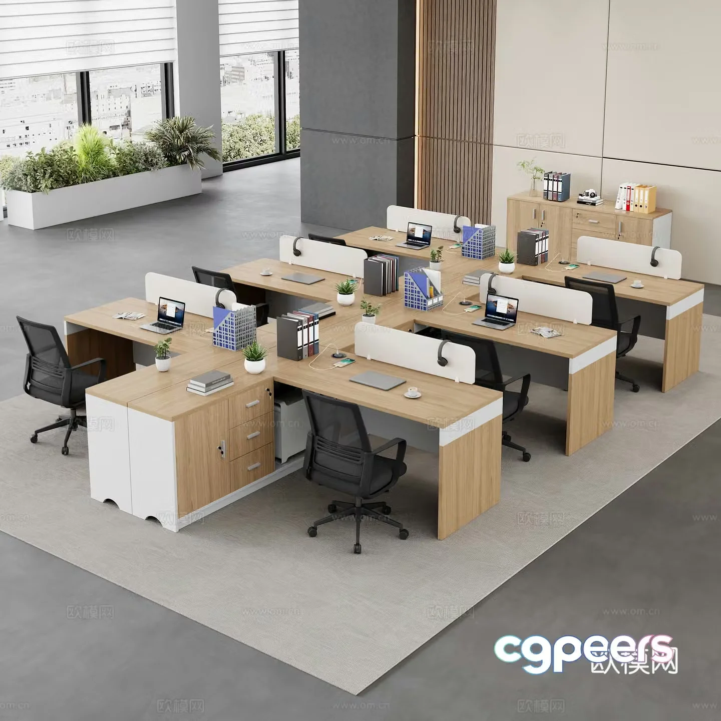 Modern office desk chair employee desk staff desk screen card slot public office area 3D model