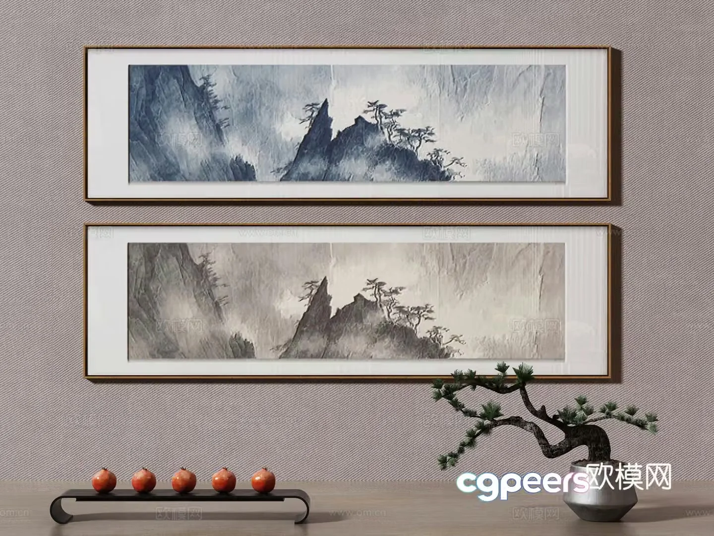 New Chinese style landscape painting decorative painting 3D model