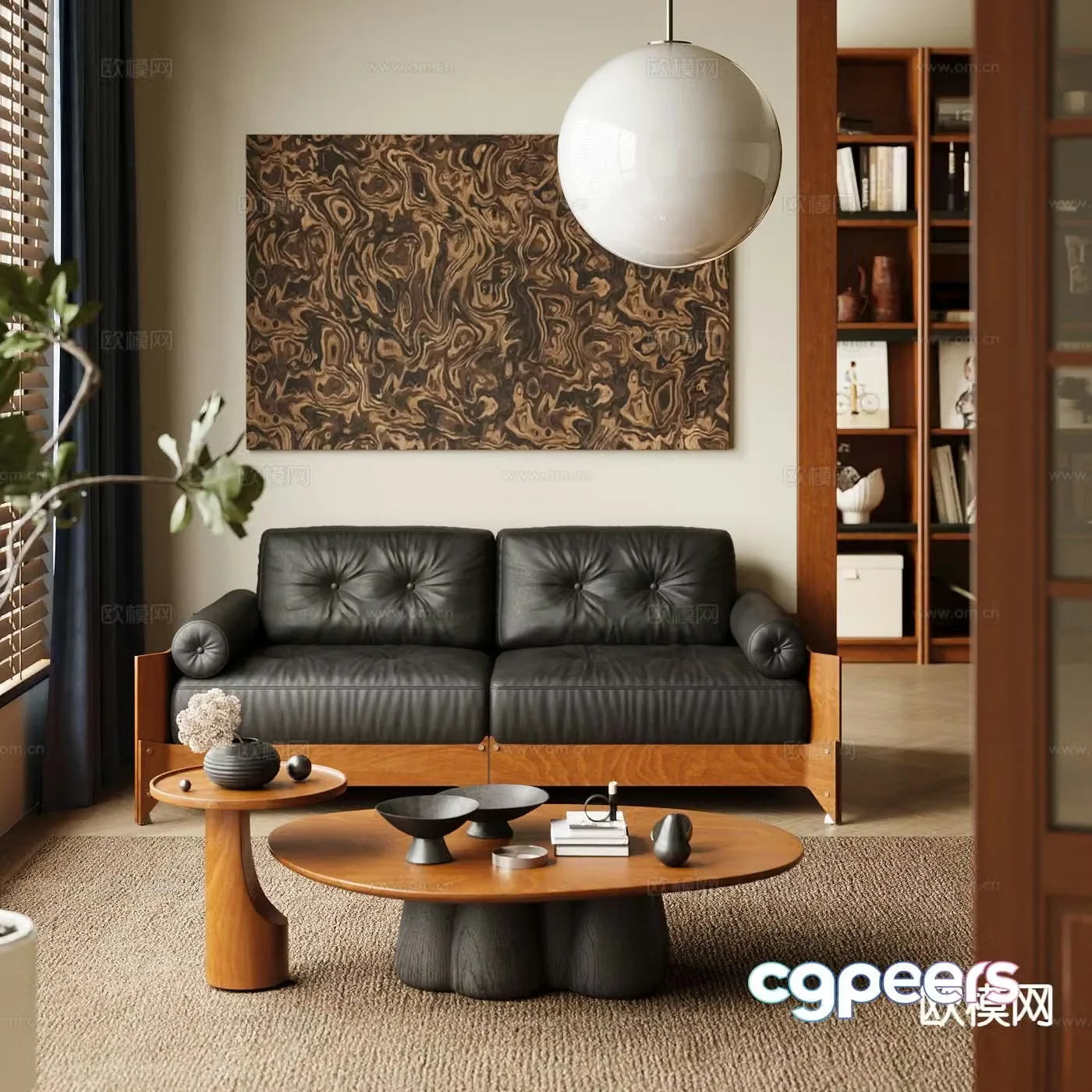 Double sofa leather sofa 3d model