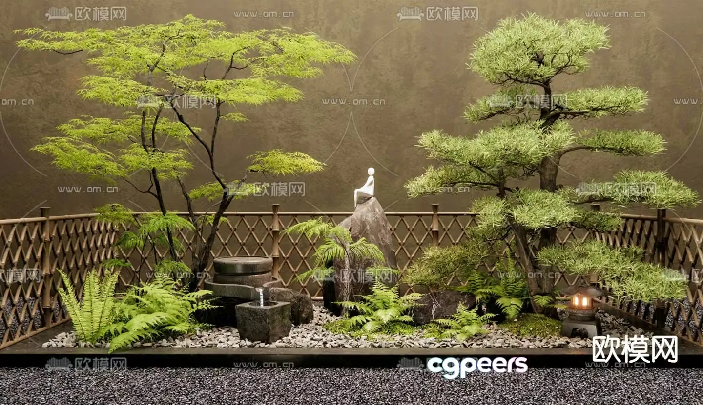 Courtyard Landscape Dry Landscape Sketch Water Bowl 3D Model
