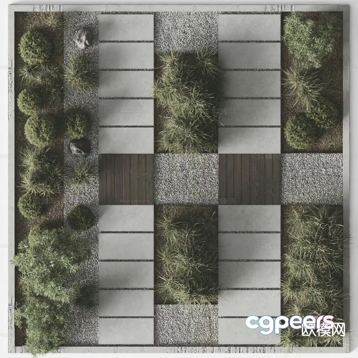 modern landscape plants stone steps stone steps 3d model