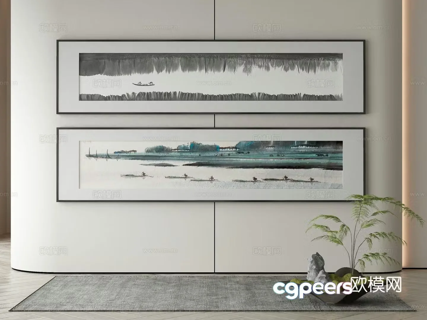 New Chinese style decorative painting banner painting 3d model