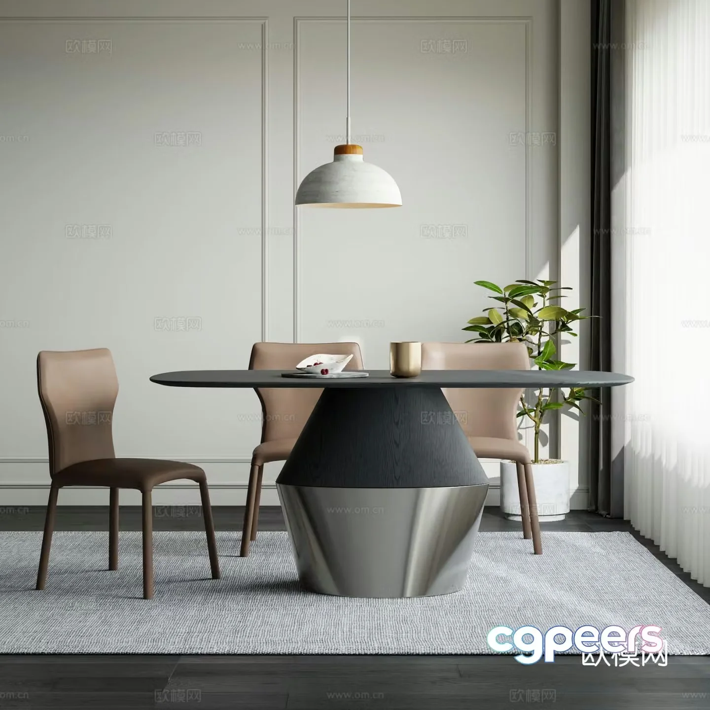 Modern dining table and chairs oval dining table 3d model