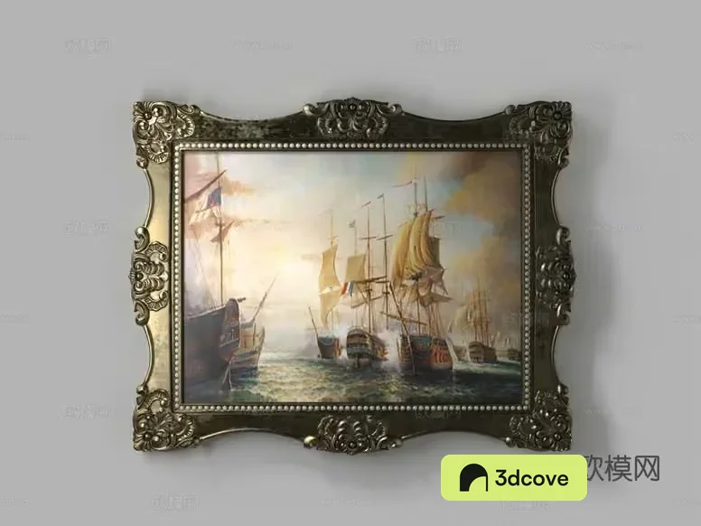 A Framed Painting Of Ships At Sea