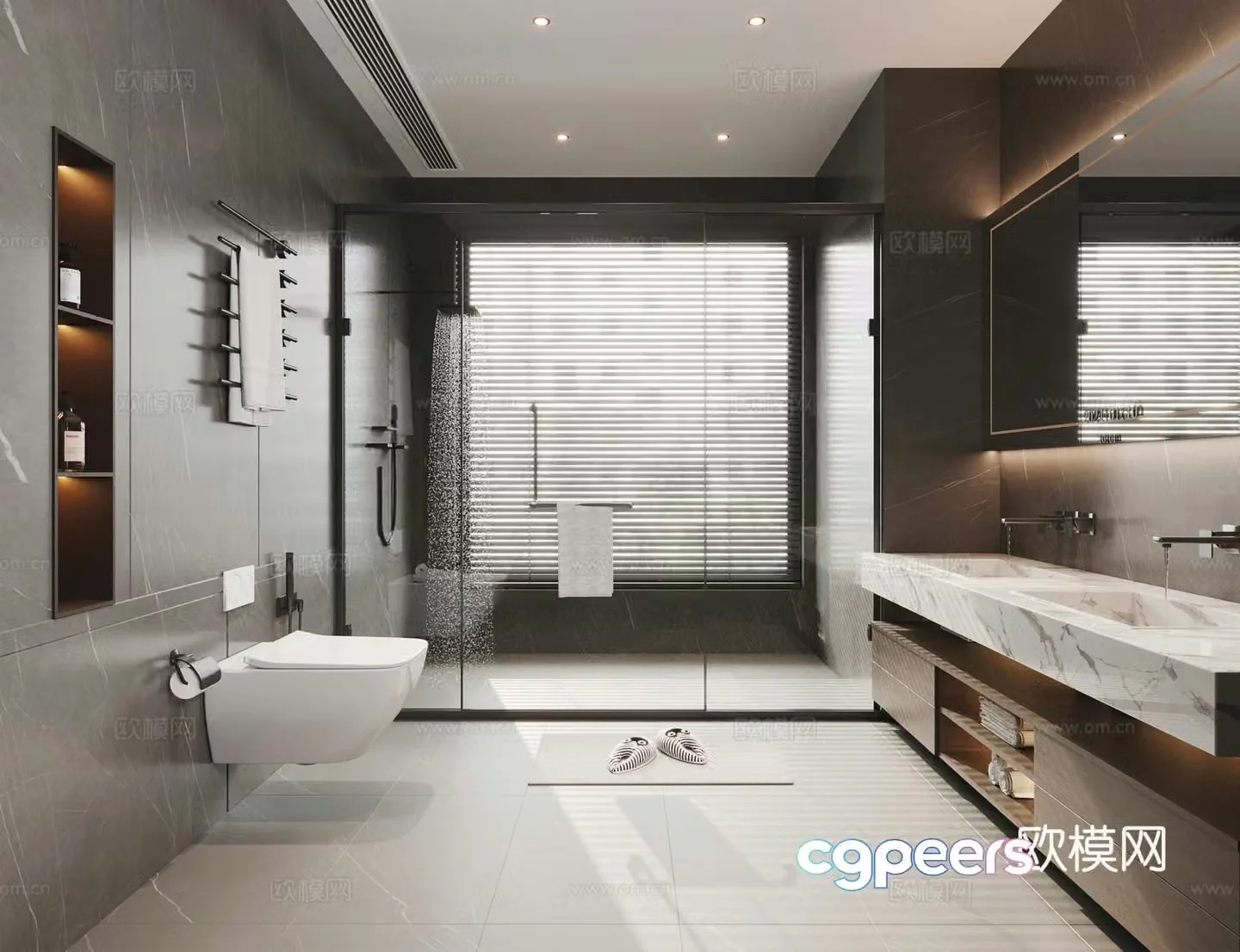 Modern bathroom wet and dry bathroom bathroom bathroom hand table smart toilet smart mirror glass 3d model