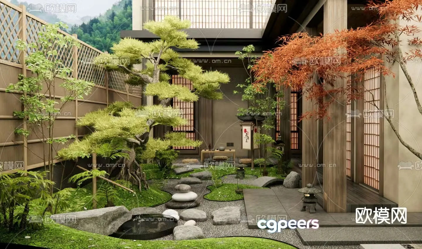 Japanese Zen courtyard garden 3d model