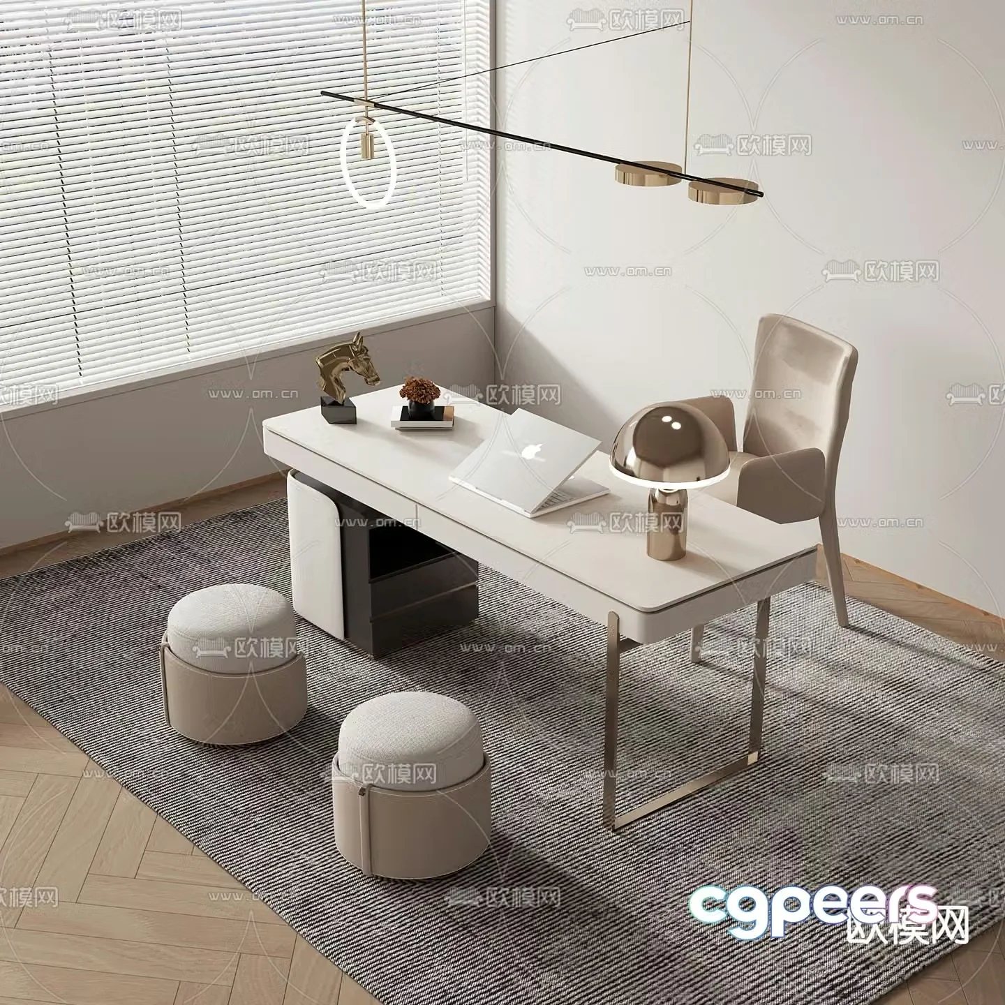Modern desk computer desk study table 3d model