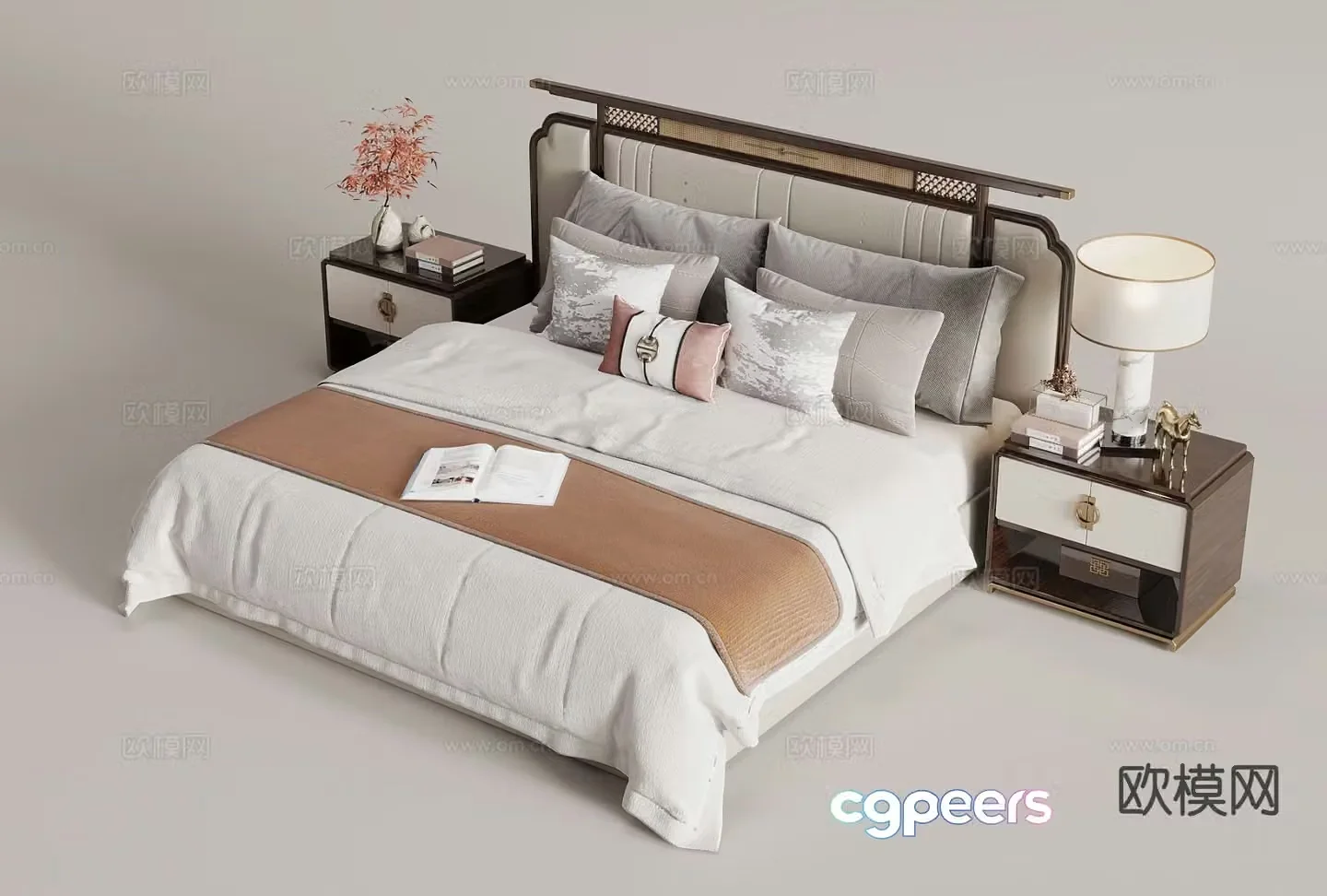 New Chinese style double bed 3d model