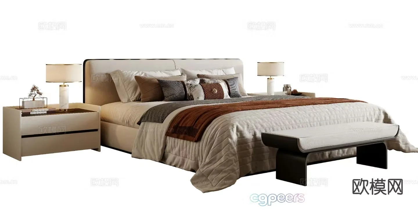 New Chinese style double bed 3d model