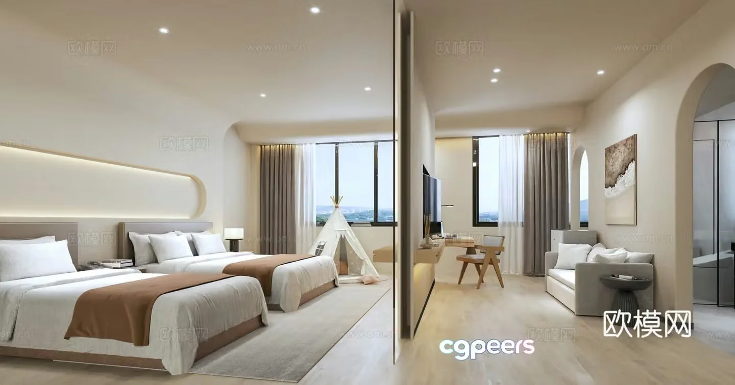 Modern hotel B&B guest room standard room 3D model