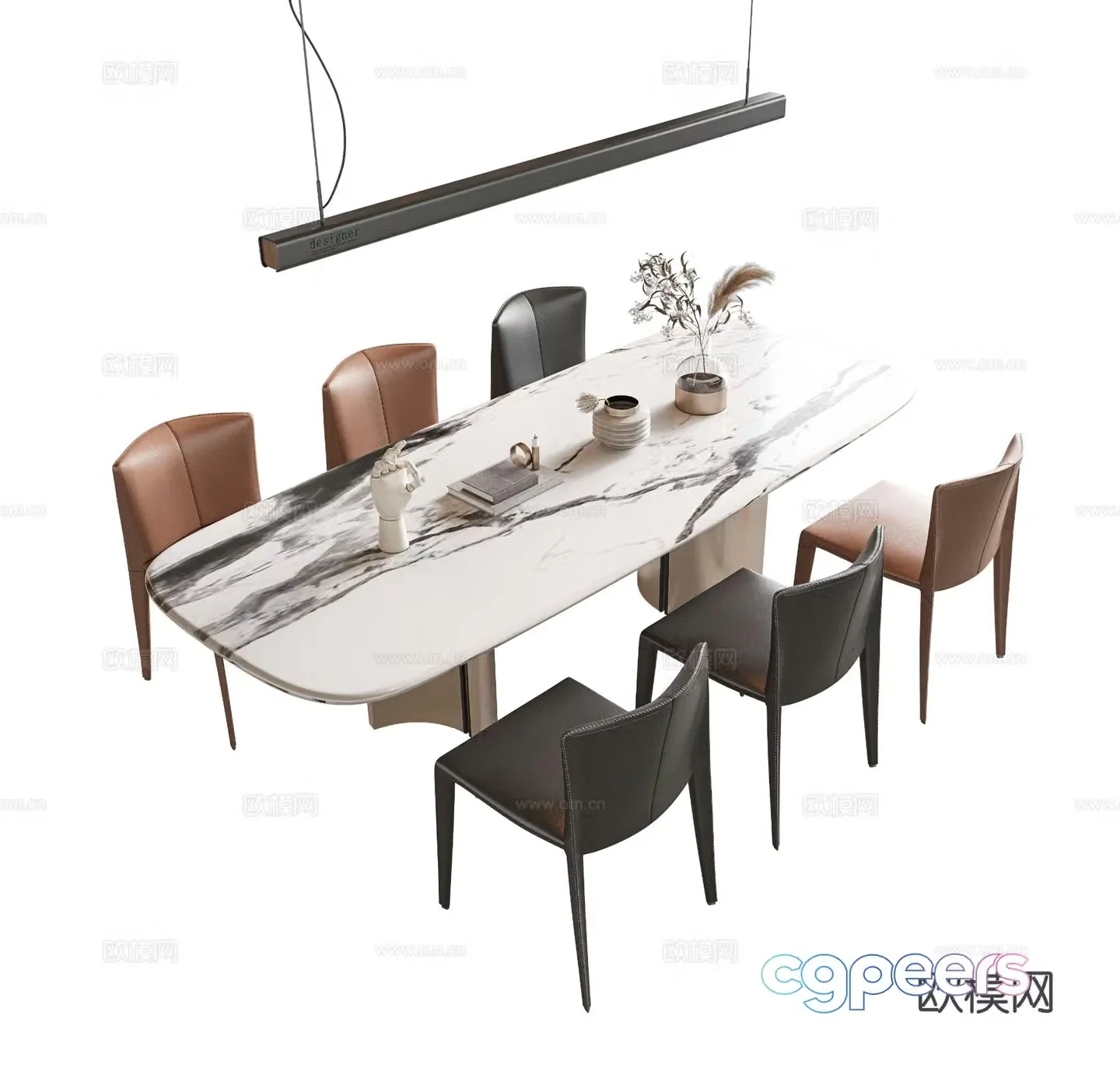 Slate dining table and chairs 3d model