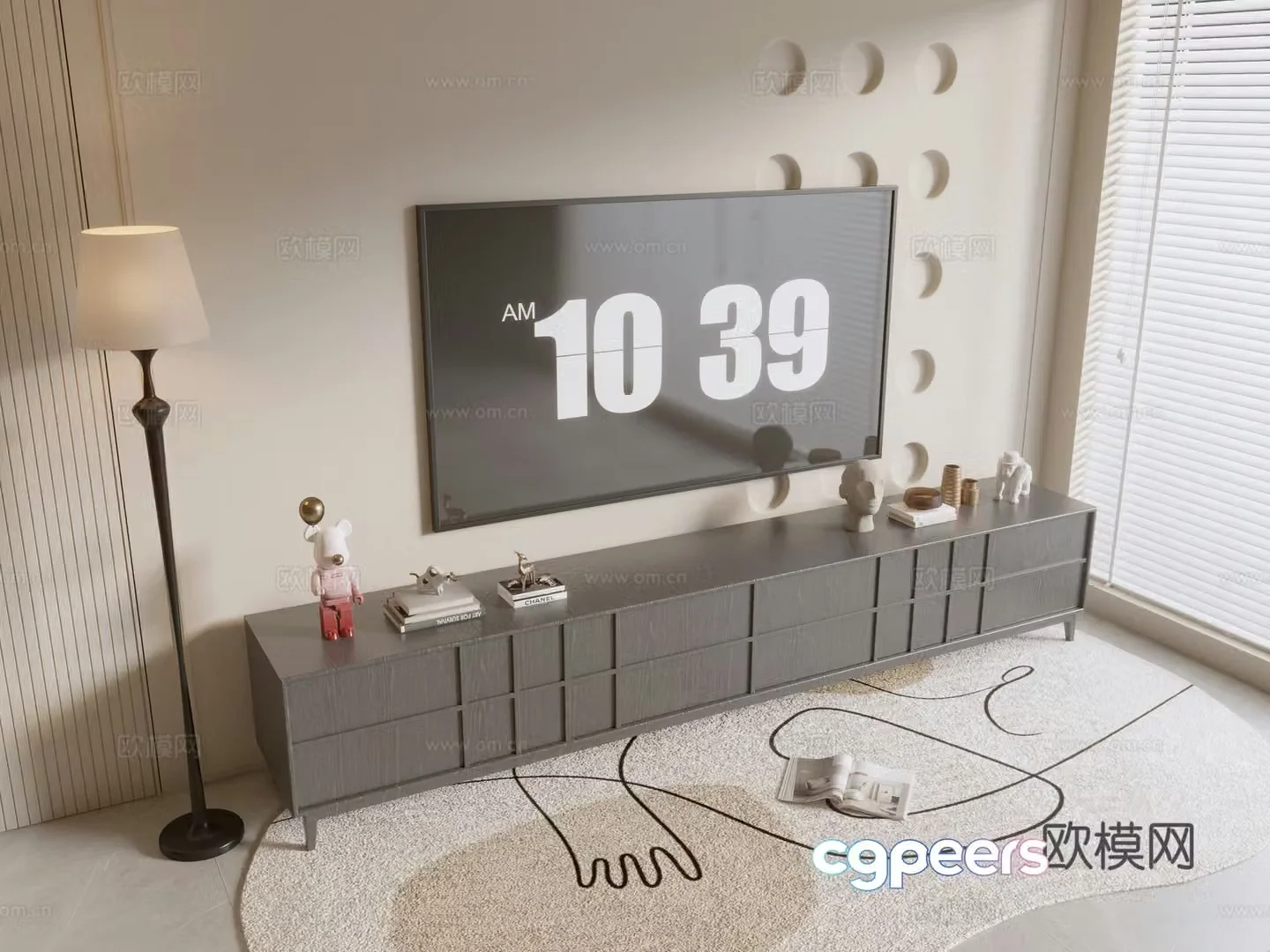 Modern wood grain TV cabinet simple side cabinet chest of drawers low cabinet whole cabinet side cabinet 3D model