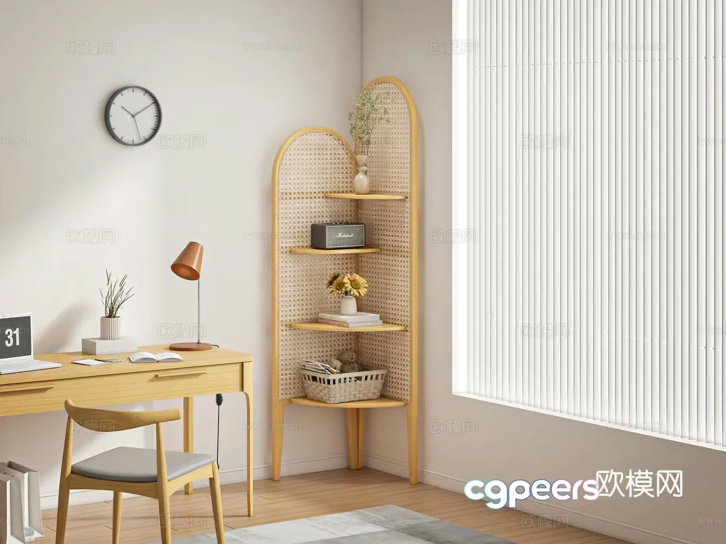 Log wind corner cabinet storage rack 3D model