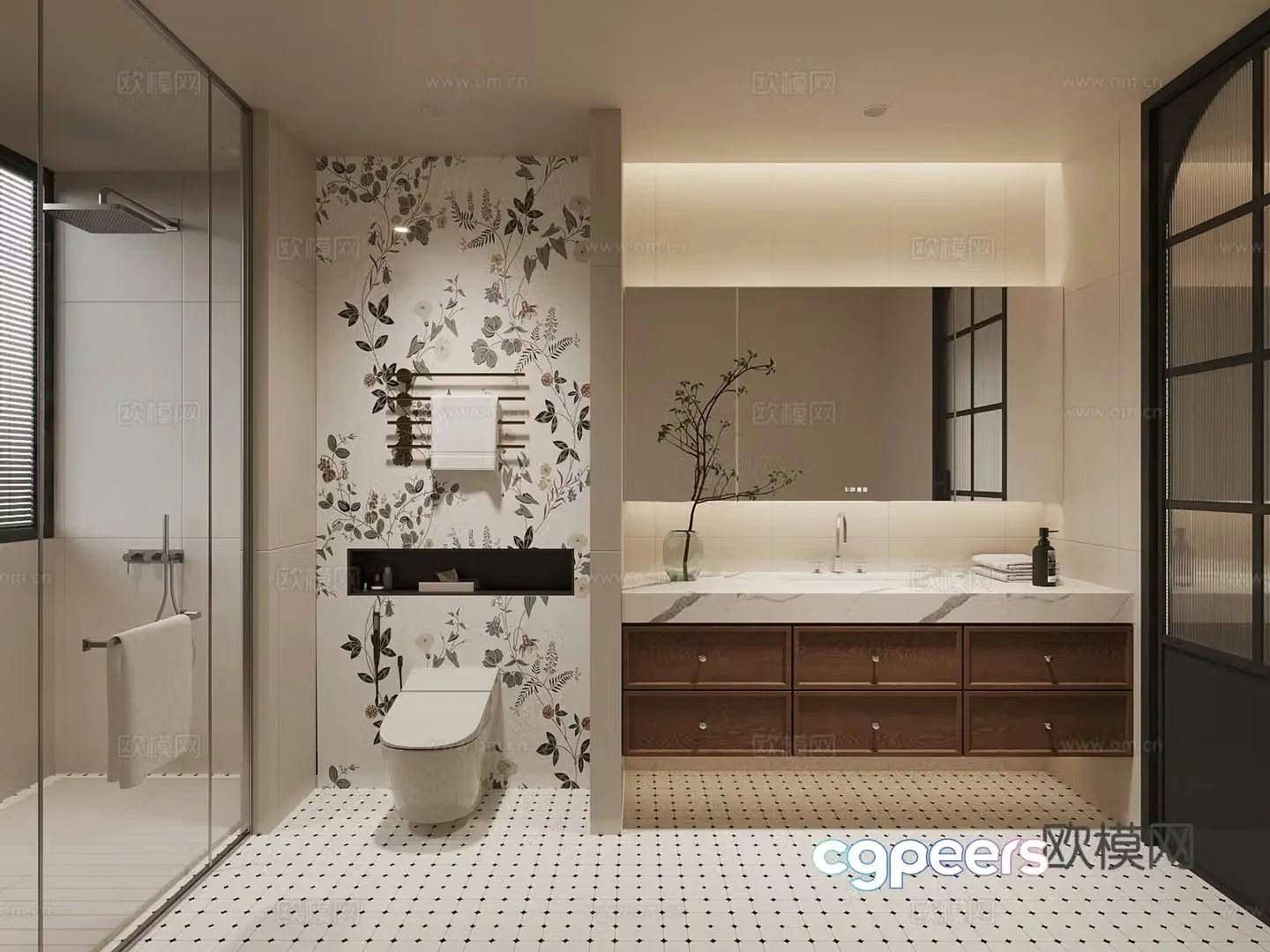 Middle-aged bathroom bathroom cabinet toilet 3d model