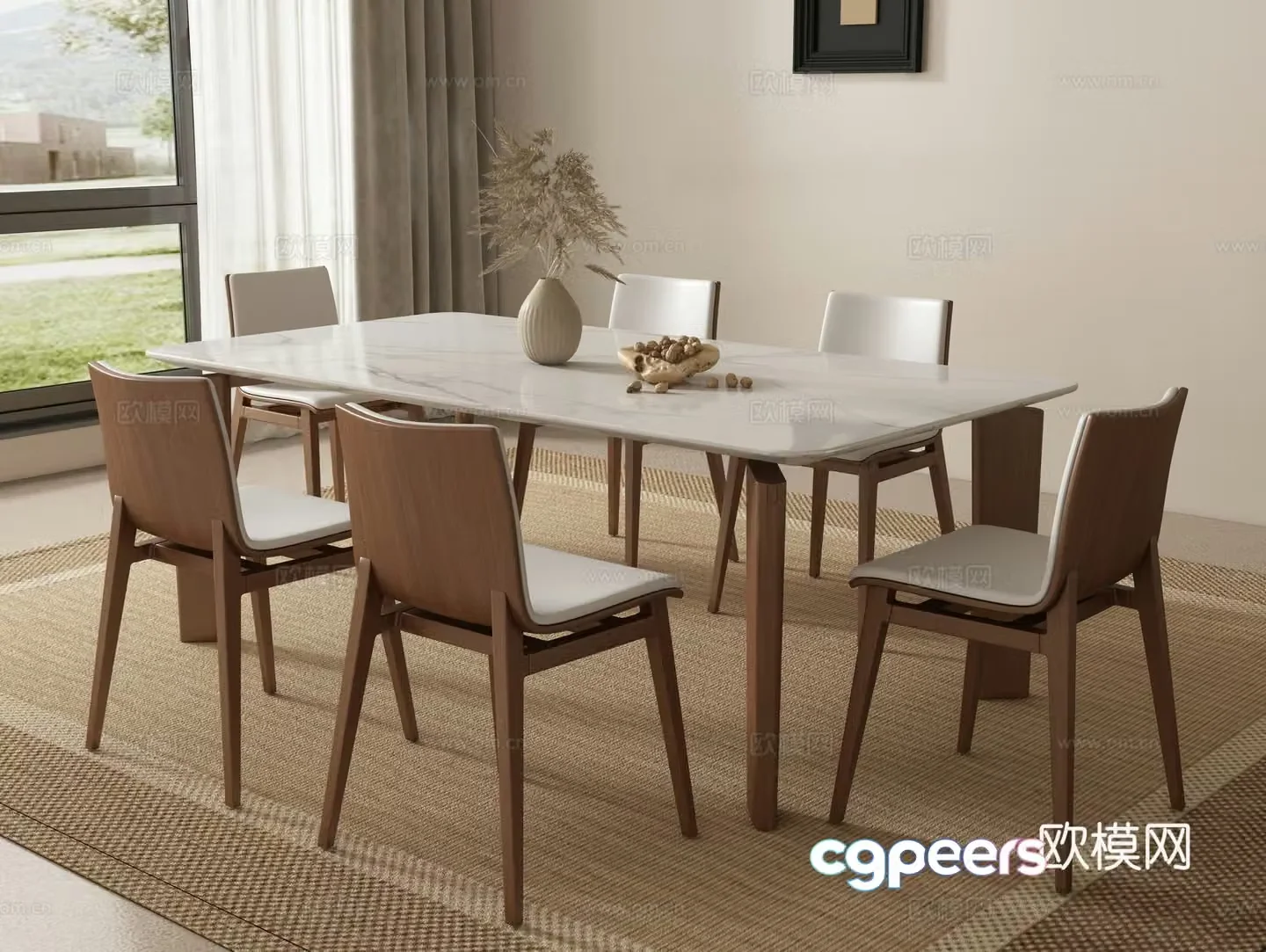 Medieval style dining table and chairs marble dining table 3d model