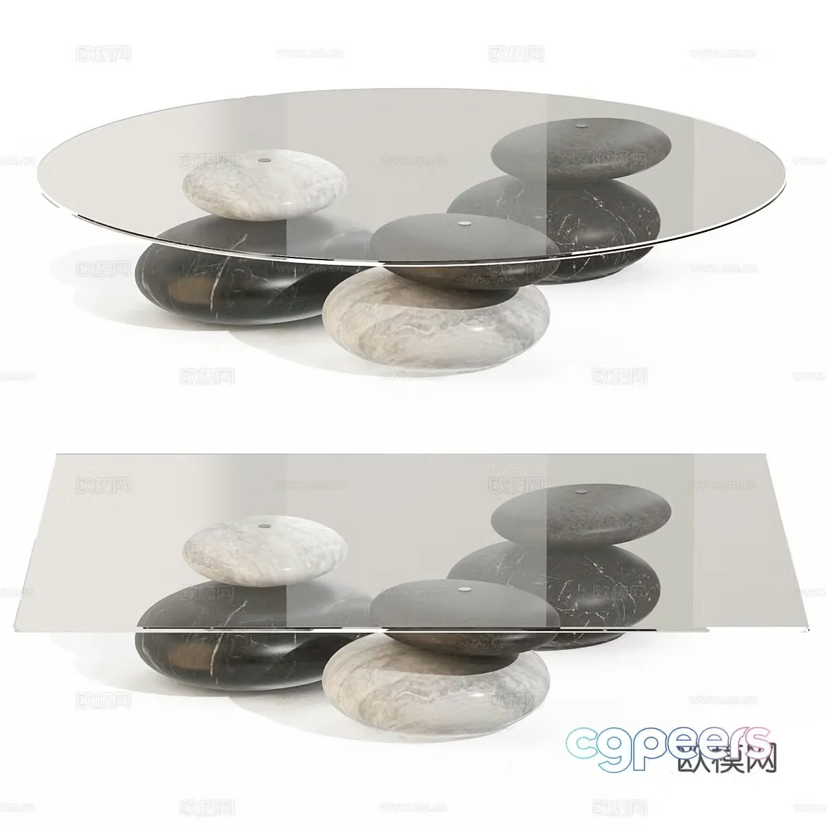 Modern pebbles glass coffee table 3d model