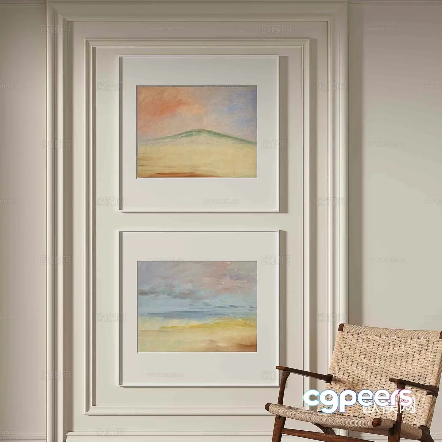 Simple European texture painting landscape painting decorative painting 3d model