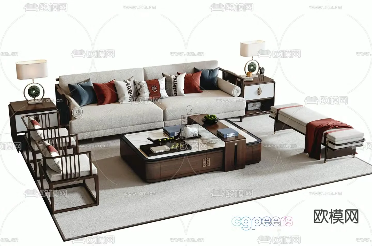 New Chinese style modular sofa 3d model