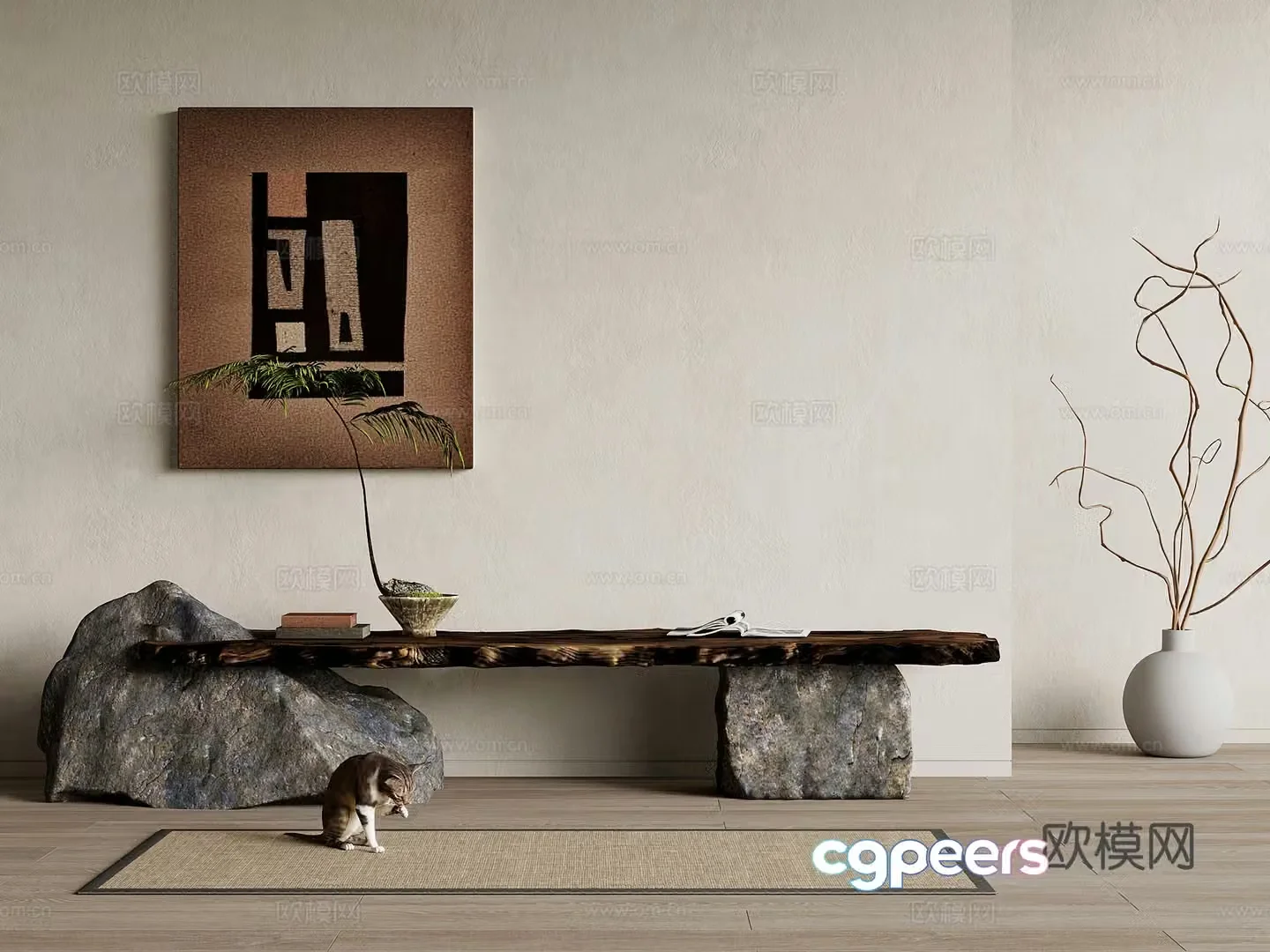22 benches wasabi wind-haired stone bench 3d model
