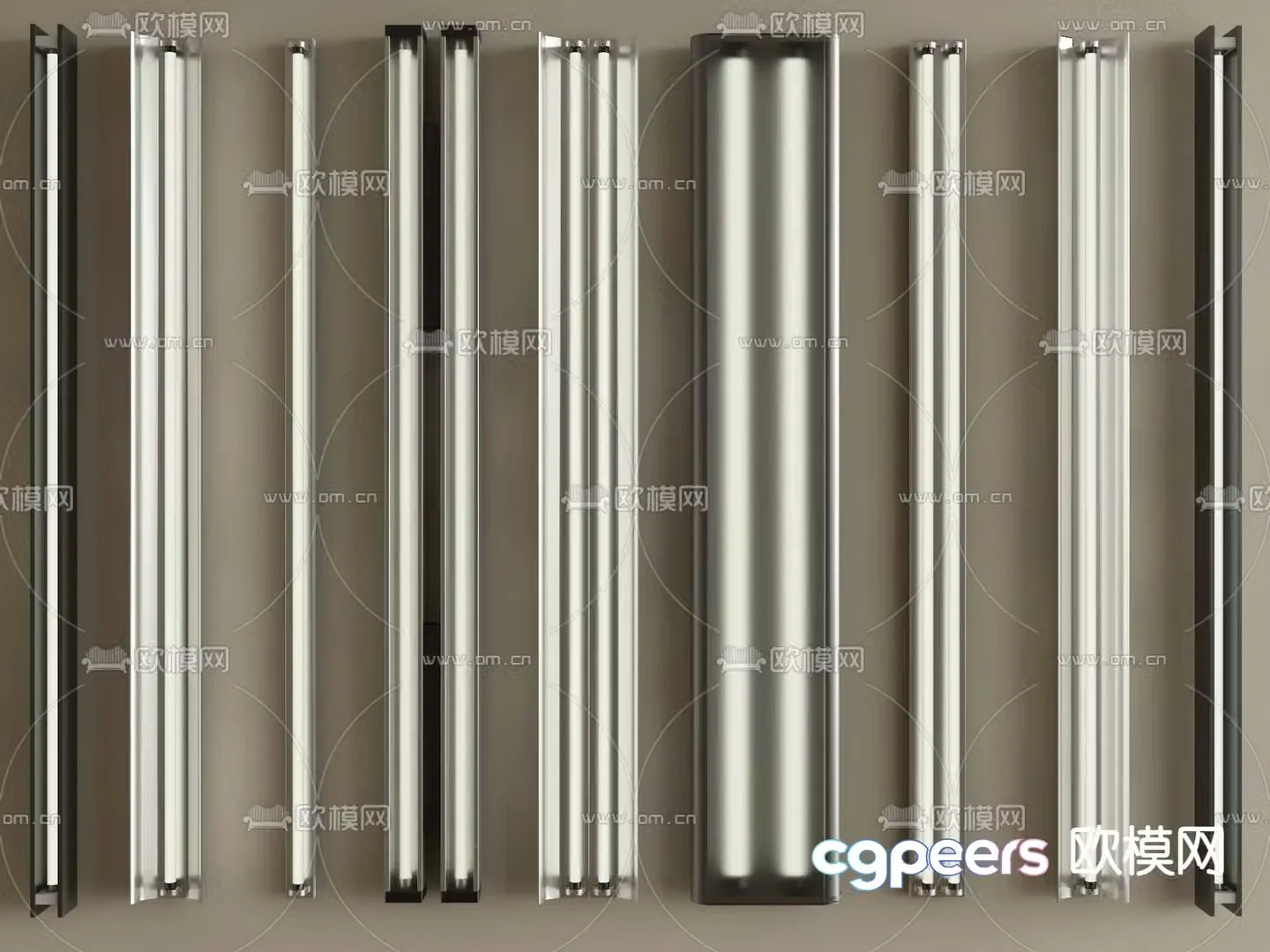 Industrial style LED fluorescent lamp long linear lamp 3D model