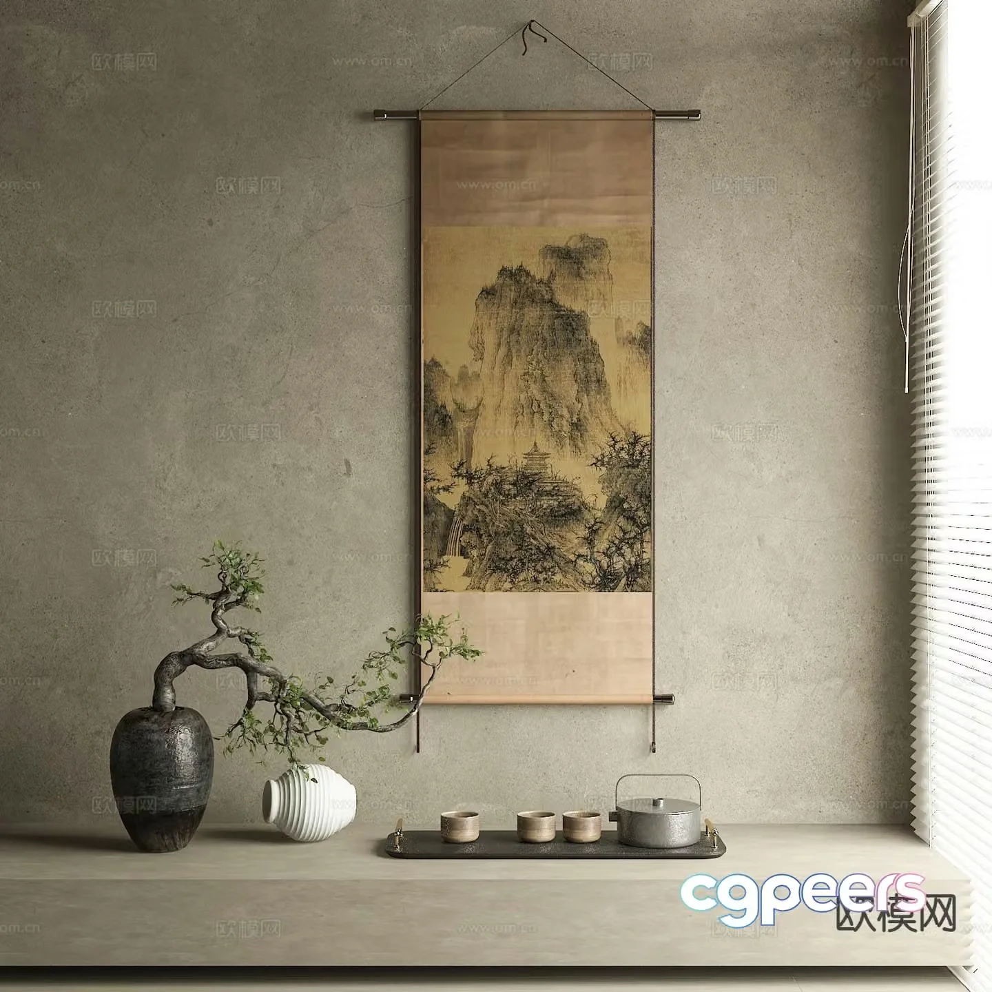 Chinese decorative painting landscape painting scroll painting 3D model