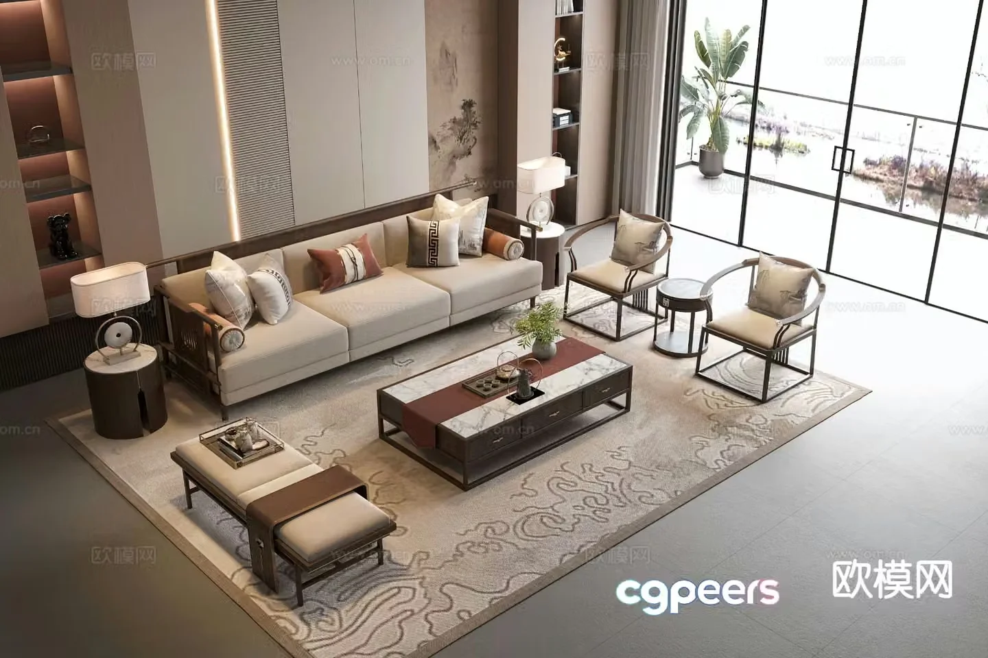 New Chinese style modular sofa 3d model