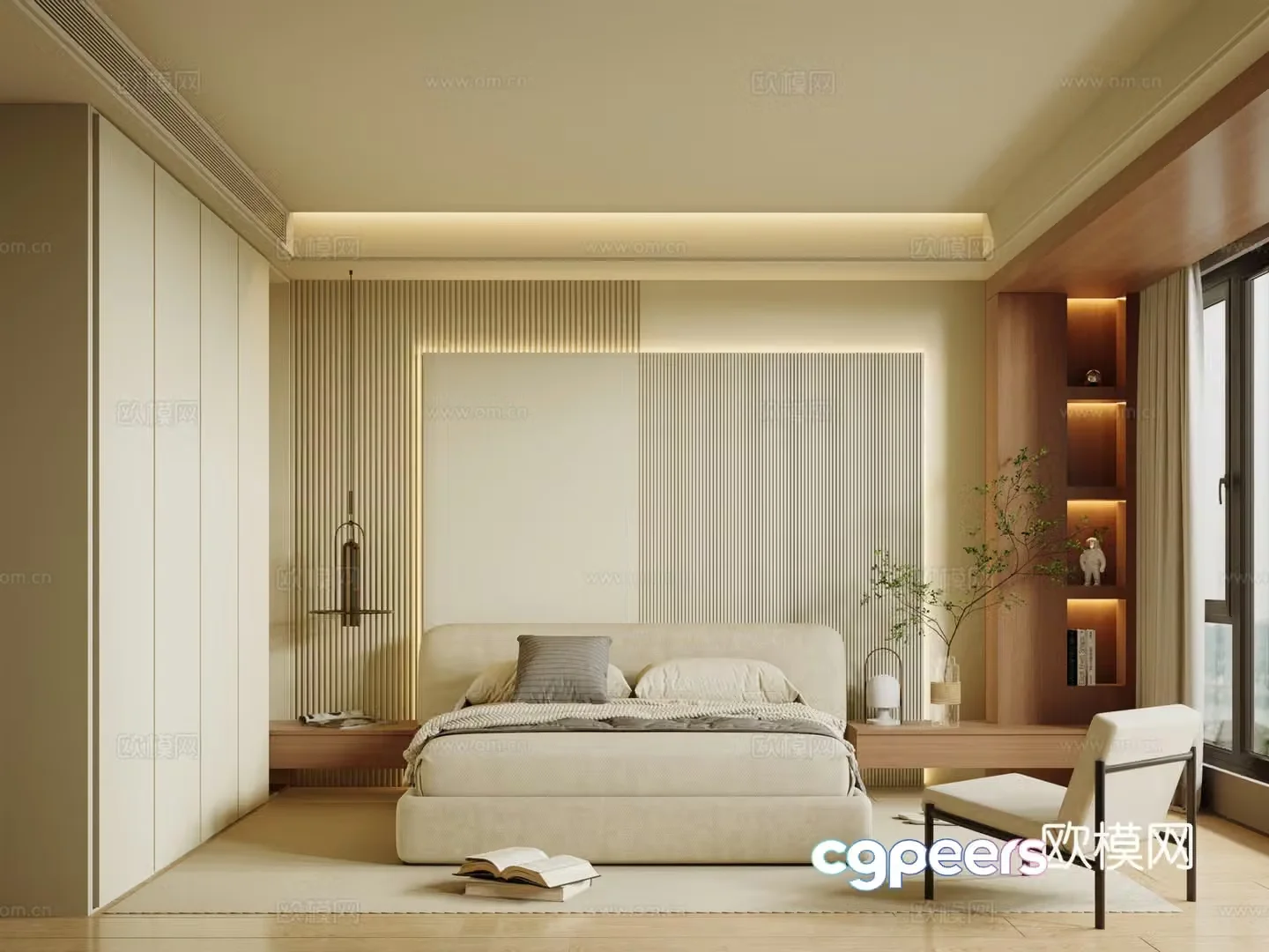 Modern Cream Home Bedroom Master Bedroom No Master Light Bedroom 3D Model