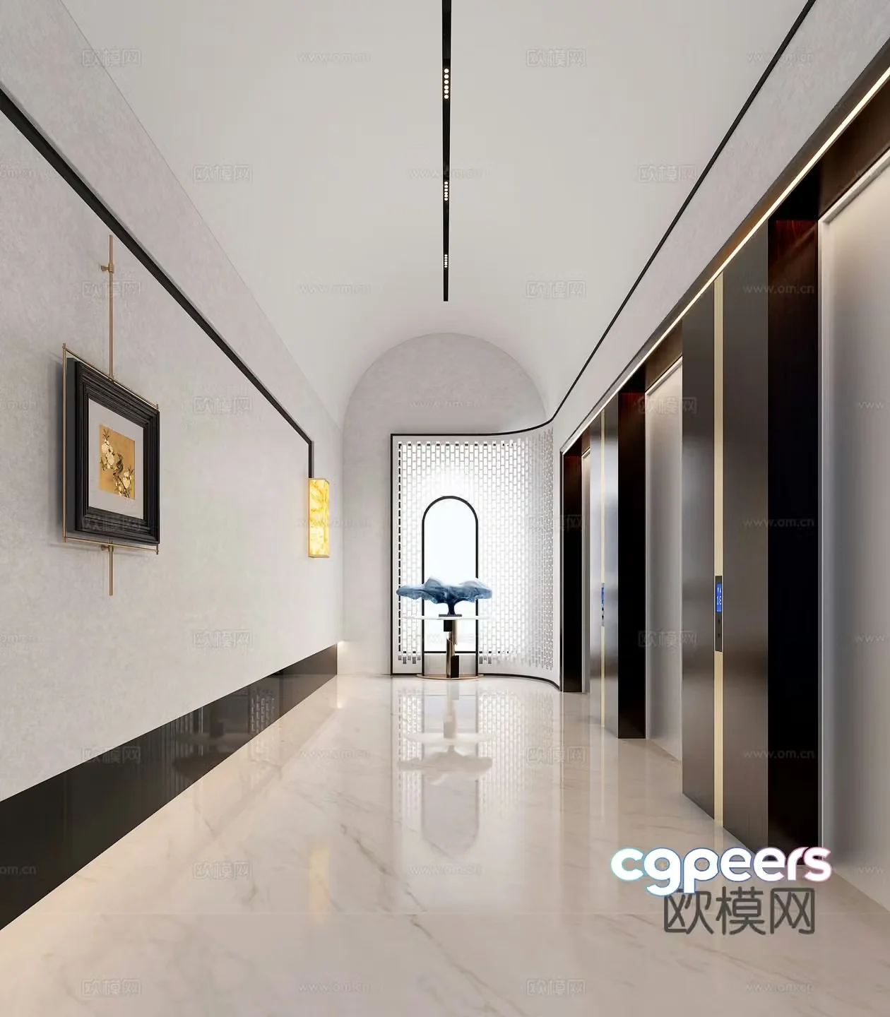Modern hotel elevator hall club elevator hall 3d model